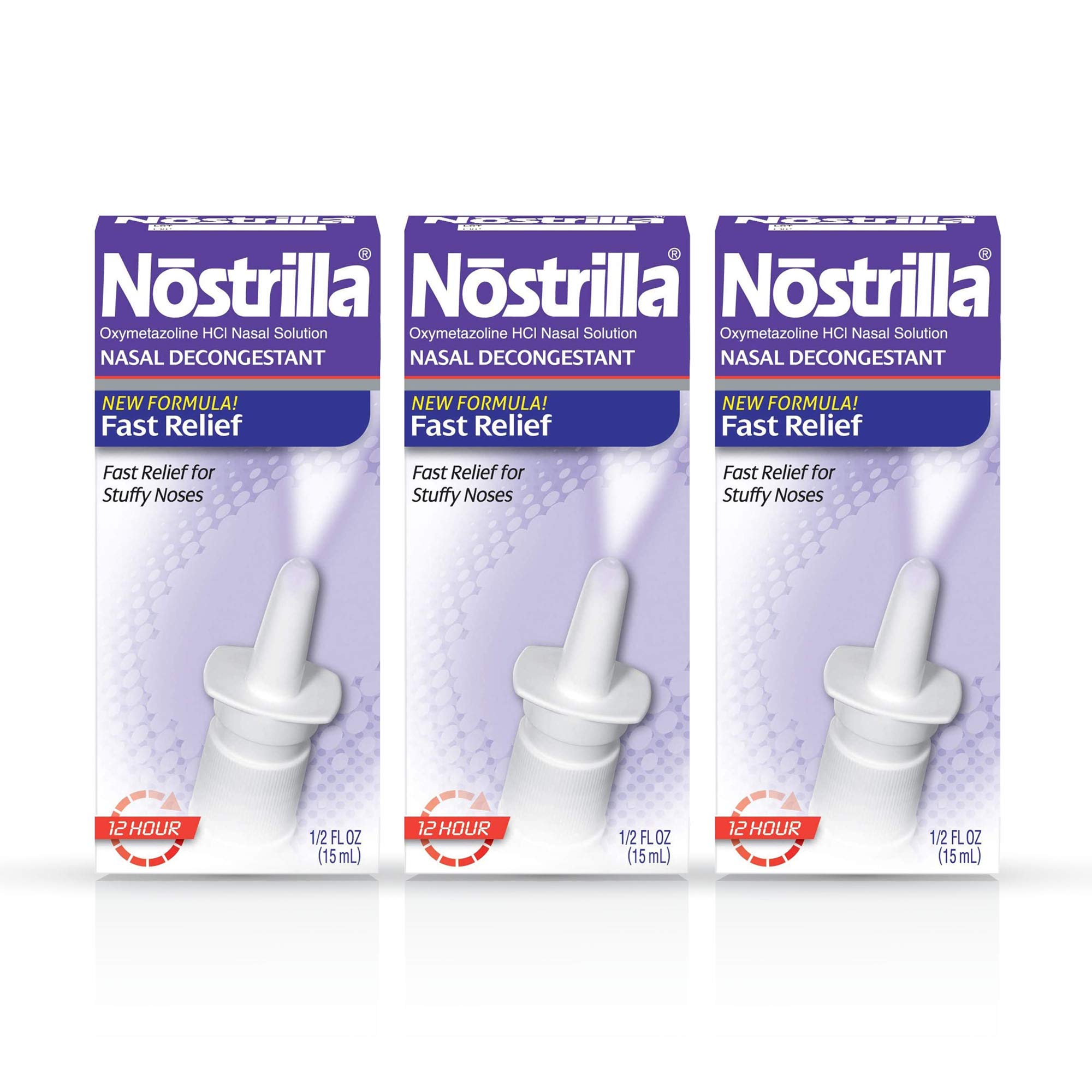 Nostrilla Nasal Decongestant | Effective Relief of Nasal Congestion | Up to 12 hours of Relief | 0.50 FL OZ Each | Pack of 3