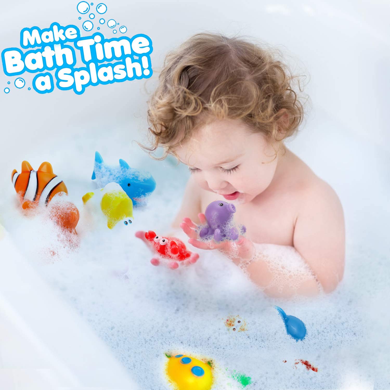 15 PCS Ocean Animals Water Bathtub Toy Set - Squeeze and Play with Floating Sea Creatures - Fun Bath Time Toys for Toddlers and Kids