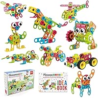 PicassoTiles Aircraft and Action Figures + 250pc Engineering Kit, Magnetic 4 Piece Airplane and Helicopter Expansion Pretend Playset for Block Tiles, w/Free IdeaBook, Power Drill, Clickable Ratchet