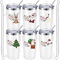Christmas Gifts for Employee Coworker 6 Pcs Christmas Tumbler Set 20 Oz Insulated Christmas Mug with Lids and Straws Brush Stainless Steel Christmas Cup for Holiday Xmas Gift(Cute)