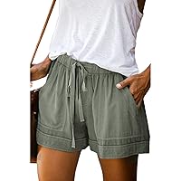 BTFBM Women Casual Shorts Plain Solid Color Elastic Waist Drawstring Pockets Lightweight Summer Beach Short Lounge Pants