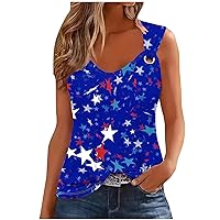 Summer O-Ring Strape Tank Tops Women Stars Stripes Sleeveless T-Shirts Sexy V Neck Casual USA Patriotic Vest Tees
