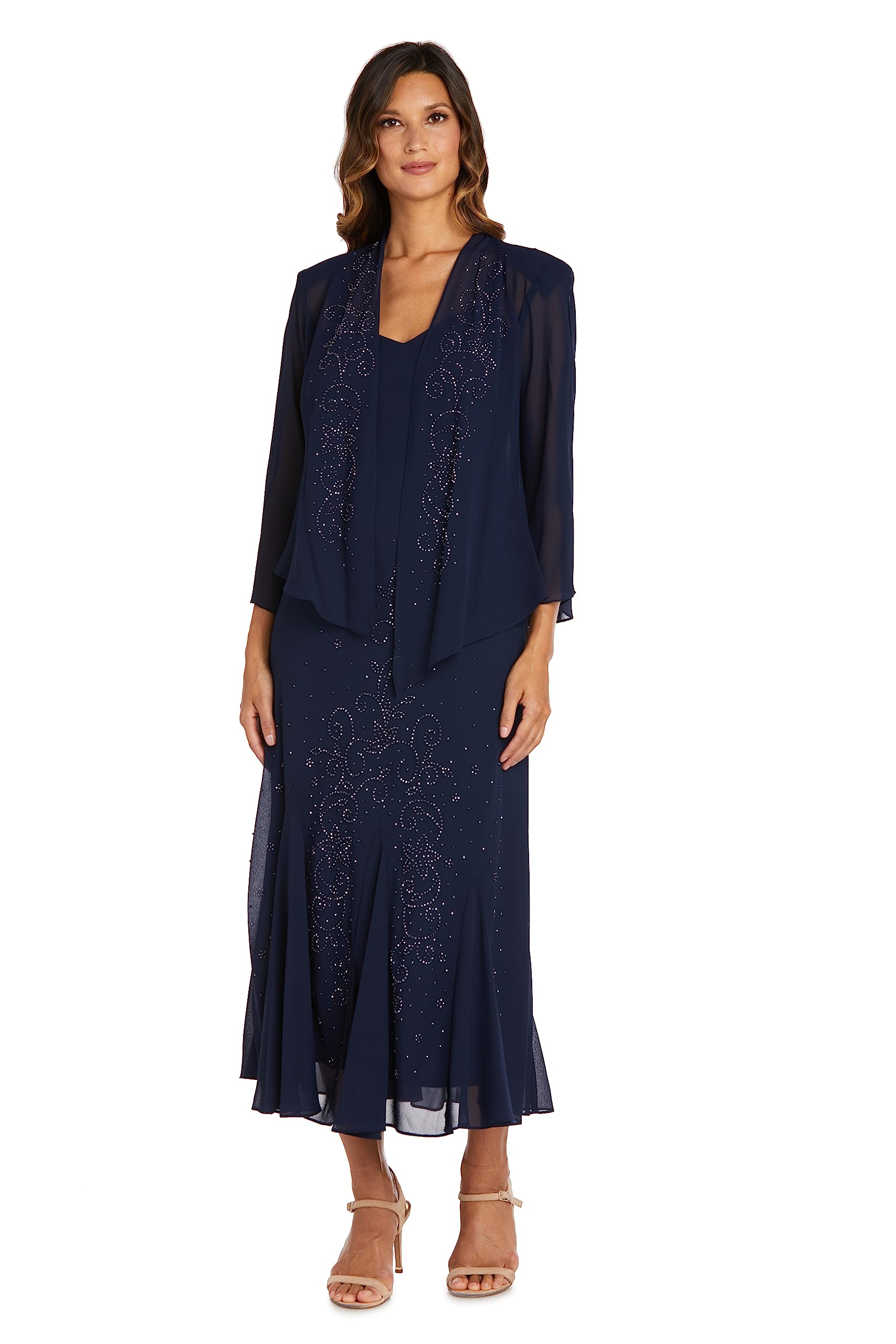 R&M Richards Women's One Size Beaded Chiffon Jacket Dress