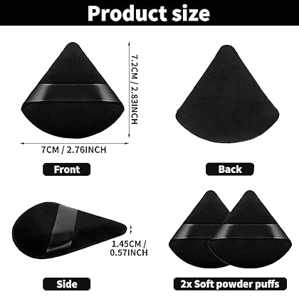 Sibba 2 Pieces Triangle Cosmetic Loose Powder Puffs Washable Reusable Soft Plush Foundation Sponge for Face Body Wet Dry Makeup Tool (2Pcs Black)