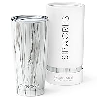 Coffee Tumblers with Lids - 20z Stainless Steel Coffee Tumbler with Double Walled Vacuum Insulation for Hot & Cold Drinks - Spill Resistant Travel Insulated Coffee Tumbler - White Marble