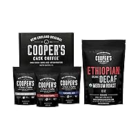 Bourbon Barrel Aged Coffee Set (Pack of 3) - Ground 4oz and Organic Ethiopian Decaf Swiss Water Processed SWP, Ground Coffee 12oz
