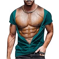 Fake Abs T Shirt Funny Body Muscle 3D Print Tees Short Sleeve Round Neck Tshirts 2024 Trendy Novelty Pattern Tops