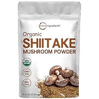 Micro Ingredients Organic Shiitake Mushrooms Powder, 8 Ounce, Made from The Finest Dried Shiitake Mushroom, Stronger Umami Flavor Than Fresh Mushrooms, Great for Sauce, Soup and Pasta