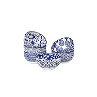 Selamica Ceramic 4 OZ Small Bowls Set, Small Snack Dessert Bowls for Kitchen, 3.5 Inch Mini Bowls for Dipping Ice Cream Side Dishes, Microwave Dishwasher Safe, Set of 6, Vintage Blue