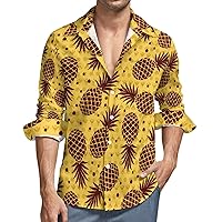 Brown Pineapple Mens Long Sleeve Shirts Casual Button Down Shirts for Men Summer Beach Tees with Pocket