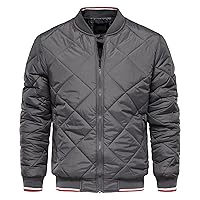 Men Thicken Padded Bomber Jacket Lightweight Diamond Quilted Coats Outwear Casual Winter Fall Full Zip Overcoat