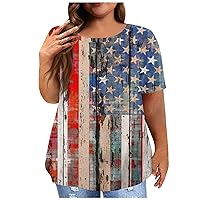 Women's Plus Size Tops Short Sleeve Fashion Independence Day Printed Tees Spring Crew Neck Blouse T Shirts