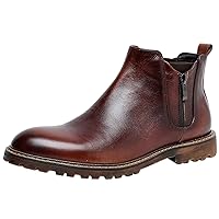 Mens Chelsea Ankle Boots with Zipper Slip-on Genuine Leather Fashion Casual Dress Boots for Men Black Brown