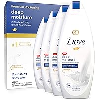 Dove Deep Moisture Body Wash for Dry Skin – Shower Soap for Women & Men, 24H Moisture Body Soap Liquid, 22 Oz (Pack of 4)