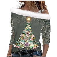Women's Christmas Blouses Long Sleeve Tops Loose Print Pullover Shirts, S-3XL