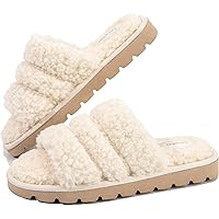 LongBay Women's Open Toe Slippers Fuzzy Curly Fur Memory Foam Slides Cozy Sandals for Indoor Outdoor