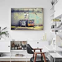 HOLEILUCK Modern Street Wall Art Canvas Prints Life Is Short Wall Graffiti Art Abstract Painting Wall Pictures For Home Decoration 45x60cm/18x24inch With-Golden-Frame Ready to Hang