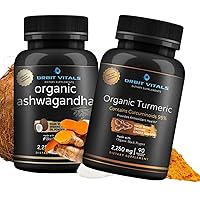 Organic Turmeric Supplement Capsules with Ashwagandha High Stregnth Root 2250mg Vegan Free - Helps Main Strong Joints & Healthy Immune