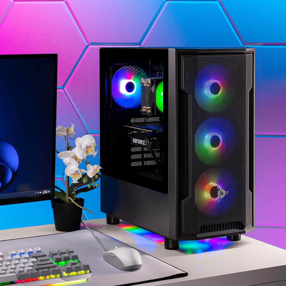 Skytech Shadow Gaming PC Desktop – AMD Ryzen 5 5600X 3.7 GHz, NVIDIA RTX 4060, 1TB NVME SSD, 16GB DDR4 RAM 3200, 600W Gold PSU, 11AC Wi-Fi, Windows 11 Home 64-bit,Black