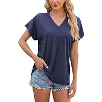 XJYIOEWT Workout Shirts for Women Womens Fashion Casual Top V Neck T Shirts Summer Short Sleeve Casual Loose T Shirts T