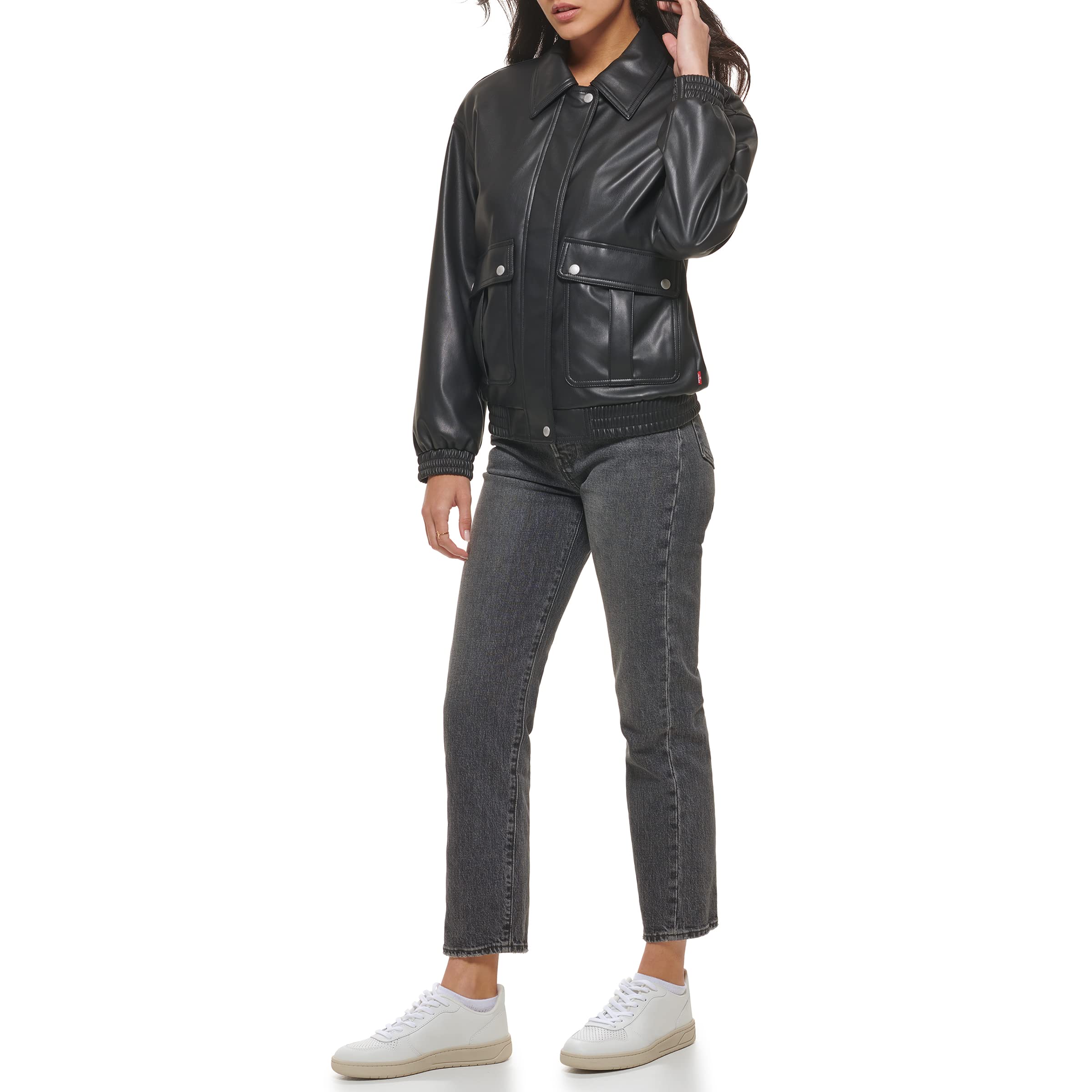Levi's Women's Faux Leather Lightweight Dad Bomber Jacket