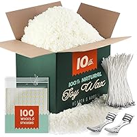 Hearth & Harbor Soy Candle Wax for Candle Making, Natural Soy Wax for Candle Making 10 lb Bag with Supplies, 100 Cotton Candle Wicks, 100 Wick Stickers, 2 Centering Devices - 10 Pounds Soy Wax Flakes