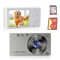 Digital Camera, 2023 Newest 4K 56MP Digital Cameras for Kids, Time Stamp Antishake 20X Zoom, Anti-Shake, 32GB SD Card, Compact Small Travel Camera for Boys Girls Teens(Gray)