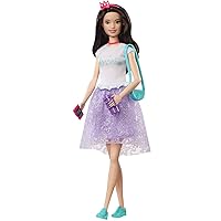 Barbie Princess Adventure Renee Doll (12-inch Brunette) in Fashion and Accessories, with Smart Phone, Purse, Travel Mug and Tiara, Gift for 3 to 7 Year Olds