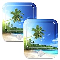 ALAZA Tropical Summer Beach Plam Tree Cute Night Lights Plug into Wall -2 Pack, Motion Sensor & Dusk to Dawn Sensor, Adjustable Brightness & Warm White