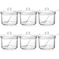 ZEAYEA Set of 6 Clear Acrylic Sugar Bowl, 14 oz Seasoning Box Condiment Pots with Spoon and Lid, Sugar Spice Salt Canister for Home Kitchen, Coffee Bar, Restaurant