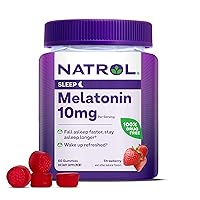 Natrol Melatonin 10mg, Dietary Supplement for Restful Sleep, Sleep Gummies for Adults, 60 Strawberry-Flavored Gummies, 30 Day Supply