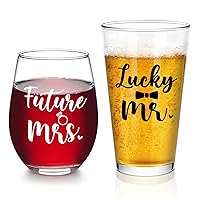 Modwnfy Future Mrs.& Lucky Mr. Glasses, Mr and Mrs Wine Glasses, Engagement Gifts for Couples, Bridal Shower Gifts, Engagement Gift, Wedding Gifts, Fiance Gifts for Her Newly Engaged Couples
