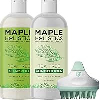 Tea Tree Shampoo and Conditioner with Scrubber - Soft Silicone Scalp Massager and Scalp Exfoliators Made with Recycled Wheat Straw plus Sulfate Free Tea Tree Oil Shampoo and Conditioner 8oz