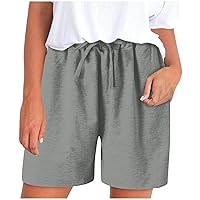 Women's 2024 Summer Casual Shorts Drawstring Elastic Waist Soft Comfy Lightweight Shorts Loose Fit Beach Pockets Shorts