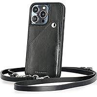 Handmade Genuine Leather Crossbody for iPhone 14 Pro Case,with Strap Leather Handbag and Card Holder,Shockproof Durable Protective 6.1 in Black