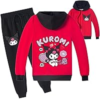 Kids Kuromi Zipper Pullover Hooded Sweatshirts and Sweatpants Set,Long Sleeve Hoodie Classic Tracksuit for Girls