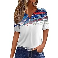 American Flag Shirt Women,American Flag Patriotic Button Shirts Women 4Th of July Shirts Short Sleeve Stars Stripe V Neck Red and Blue Tops USA Shirts for Women
