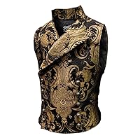 Shrine Men's Victorian Gothic Formal Cavalier Vest Gold Black Tapestry