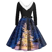 Women's Fall Wedding Guest Dresses Casual and Fashionable Long Sleeved V-Neck Print Matching Zipper Dress, S-2XL
