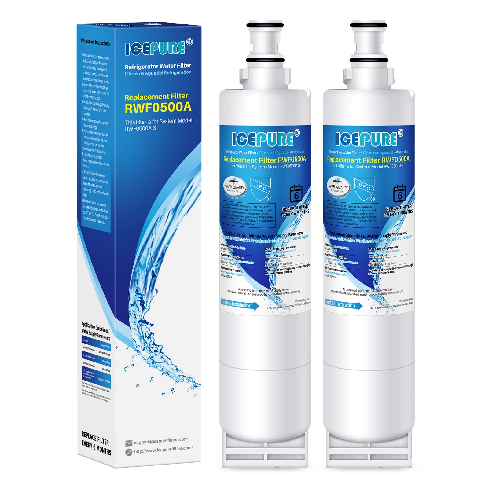 ICEPURE 4396508 Refrigerator Water Filter Replacement for EveryDrop Filter 5, EDR5RXD1, Whirlpool 4392857, NL300, 4396510, 4396509, 4396547, LC400V, 4396510p, WF-NLC240V,PNL240V, 2PACK