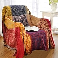 Boho Throw Blanket, Colorful Chenille Jacquard Bohemian Chair Recliner Furniture Cover Aztec Hippie Throws Loveseat Sofa Blankets (60