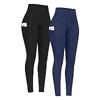 PHISOCKAT 2 Pack High Waist Yoga Pants with Pockets, Tummy Control Leggings, Workout 4 Way Stretch Yoga Leggings