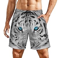 Wild White Tiger Men's Swim Trunks Beach Board Shorts Quick Dry Bathing Suits with Liner