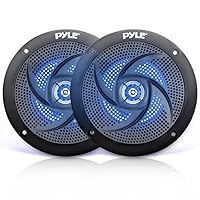 Pyle Waterproof Rated Marine Speakers - 4'' 2 Way Off-Road Vehicles & Weather Resistant Outdoor Audio Stereo Sound System w/ LED Lights, 100W Power, & Low Profile Slim Style, Pair, Black-PLMRS43BL