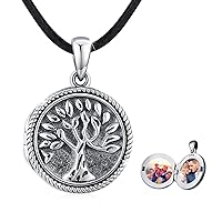 Cuoka Miracle Locket Necklace, 925 Sterling Silver, Locket with Chain, Locket Can be Opened for Pictures, Tree of Life Motif, Oxidised Photo Locket with Chain, for Women / Mother / Daughter (A)
