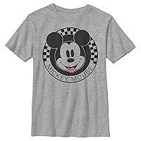 Disney Characters Mickey Mouse Checkered Boy's Heather Crew Tee