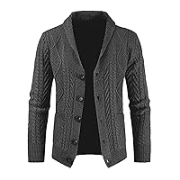 Mens Shawl Collar Cardigan Sweater Vintage Slim Fit Cable Knit