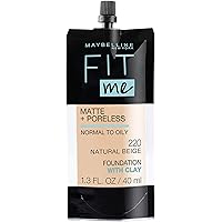 Maybelline New York Fit Me Matte + Poreless Liquid Foundation, Pouch Format, 220 Natural Beige, 1.3 Ounce