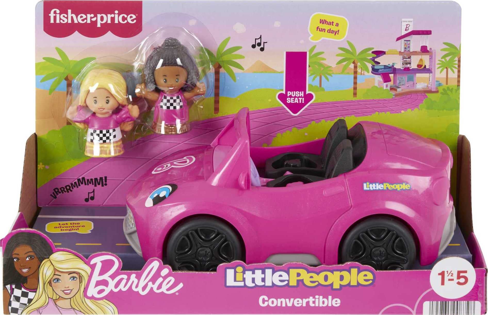 Little People Barbie Toddler Toy Car Convertible with Music Sounds & 2 Figures for Pretend Play Ages 18+ Months