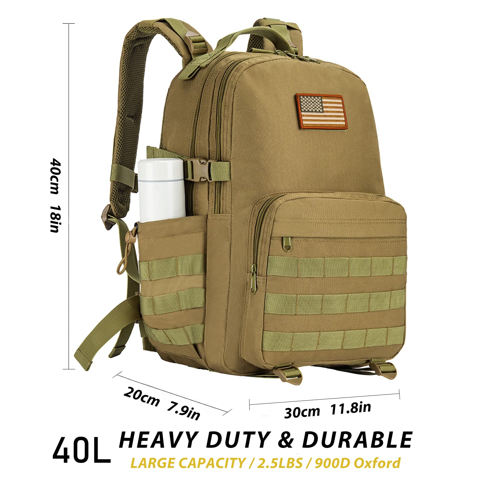 CVLIFE Tactical Backpack (Tan, 40L) Tactical Backpack Military Army Rucksack (Tan, 60L)